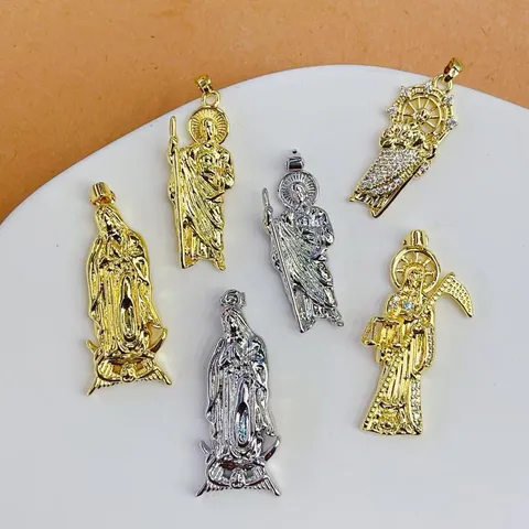 Religious Figure Pendant For Necklace Making Copper Gold Silver Plated Zirconia Saint Mary Jude Grim Reaper Religious Jewelry Pendants