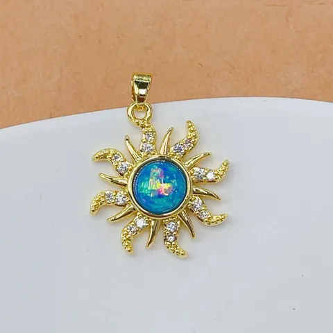 Luxury Copper Gold Plated Zirconia Sun Eight-Pointed Star Pendant Only (Without Chain) For Women Artificial Opal Inlaid Fashion Jewelry Accessories