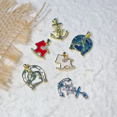 Brass Zirconia Horse Head Pendant Necklace Western Horseshoe Anchor Heart Pendant DIY Jewelry Accessory Gold Silver Plated Charms
