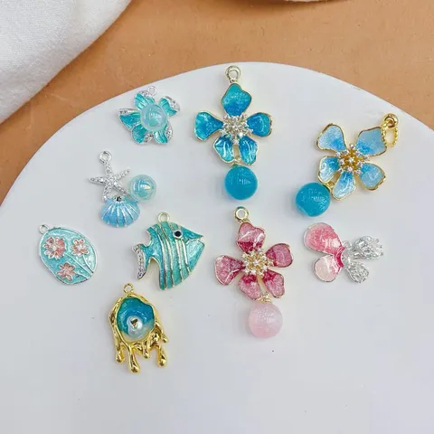 Copper Zirconia Enamel Shell Pearl Pendant DIY Jewelry Accessories For Necklace Bracelet Making Butterfly Flower Fish Starfish Charms