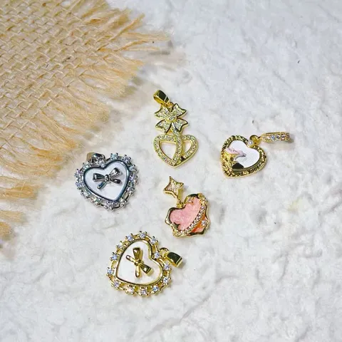 Copper Gold Plated Heart Bow Planet Pendants For Jewelry Making Micro Pave Zirconia Charms For DIY Necklace Bracelet