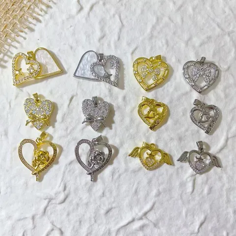 Kupfer Herz Strass Charms Für DIY Schmuckherstellung Halsketten Armbänder Zubehör Herzform Schleife Rose Flügel Anhänger Für Damen