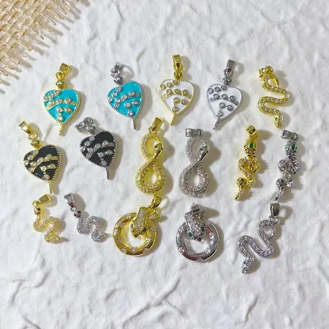 Kupfer Strass Herz Schlange Anhänger DIY Schmuckherstellung Zubehör Micro Pave Tier Charms Für Halskette Basteln