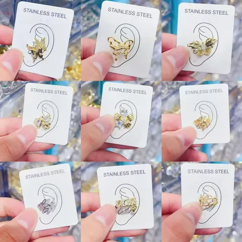 Mode Messing Vergoldet Ohrklemme Strass Schmetterling Blume Blatt Ohne Piercing Knorpel Clip Ohrringe Schmuck Für Damen
