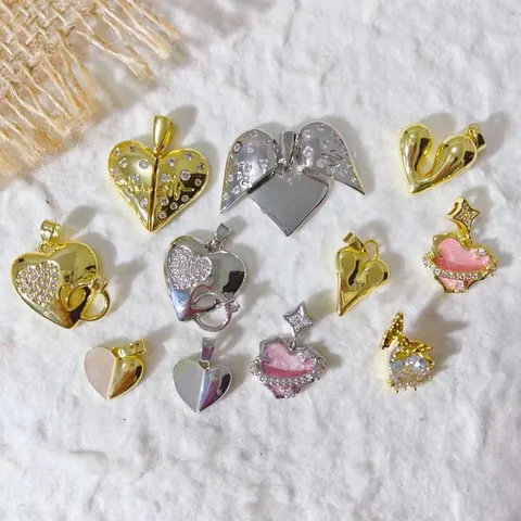 Copper Gold-Plated Zirconia Heart Charm DIY Jewelry Making Pendant Heart Shape Pink Peach Heart Locket For Bracelet Necklace Accessories