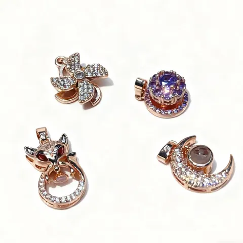 Rotating Windmill Fox Moon Pendants Charms Gold Plated Copper Rhinestone Jewelry Findings For Bracelet Necklace Making DIY Accessories