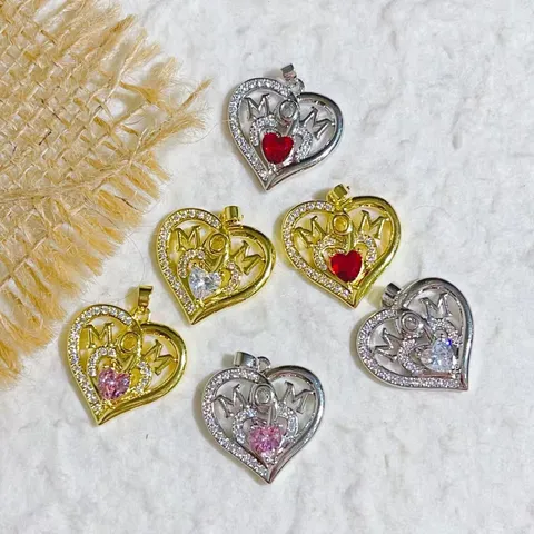 Mother's Day Gift Hollow Heart Pendant Only Luxurious Shiny Rhinestone Mom Letters Copper Pendant For Women Holiday Banquets
