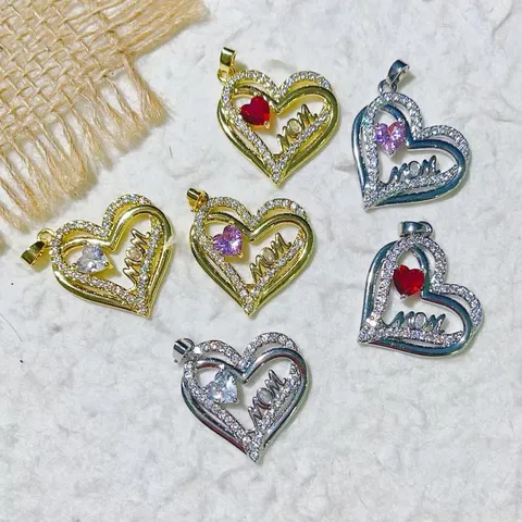 Copper Zirconia Heart Mom Pendant For Women Fashion Exquisite Gold Silver Plated Zirconia Heart Main Stone Jewelry Accessory Gift