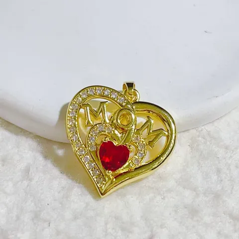 Mother's Day Gift Hollow Heart Pendant Only Luxurious Shiny Rhinestone Mom Letters Copper Pendant For Women Holiday Banquets