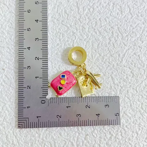 Travel Theme Airplane Suitcase Passport Charm Gold Plated Copper Rhinestone Enamel DIY Bracelet Necklace Jewelry Pendant