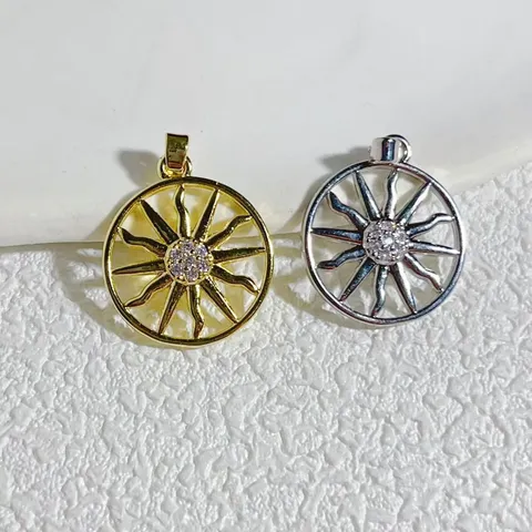 Euro-American Copper Gold Filled Zirconia Round Pendant Sun Micro Pave Inlaid Charms For Earring DIY Jewelry Making Craft