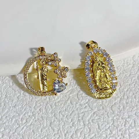 Ciondoli della Vergine Maria e dei Santi in Rame Placcato Oro con Strass per Creazione di Collane e Bracciali Fai-da-te