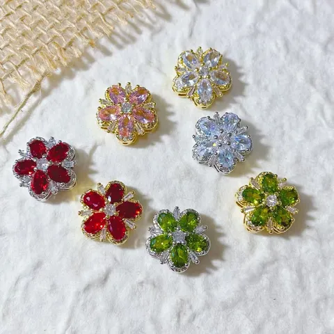 Cuentas Espaciadoras de Flor de Cobre Chapado en Oro Con Strass Incrustado Cristal para DIY Joyería Artesanías Accesorios