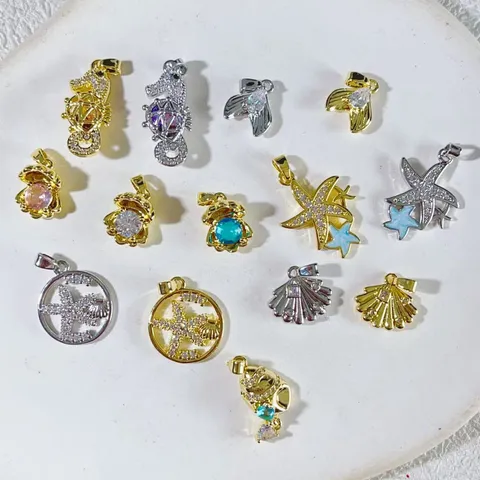 Meeres Serie Seepferdchen Seestern Schnecke Fischschwanz Anhänger Kupfer Vergoldet Strass Schmuck Anhänger Für Damen Mode Exquisite Accessoires