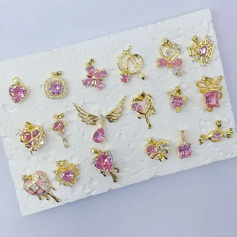 Vergoldetes Kupfer Rosa Strass Herz Engel Flügel Traumfänger Anhänger Charm Für Schmuckherstellung Handwerk DIY Zubehör