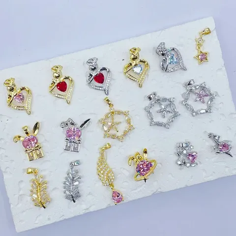 Mode Rosa Serie Kupfer Vergoldet Strass Charms Herz Hase Flügel Anhänger Für DIY Schmuckherstellung Zubehör