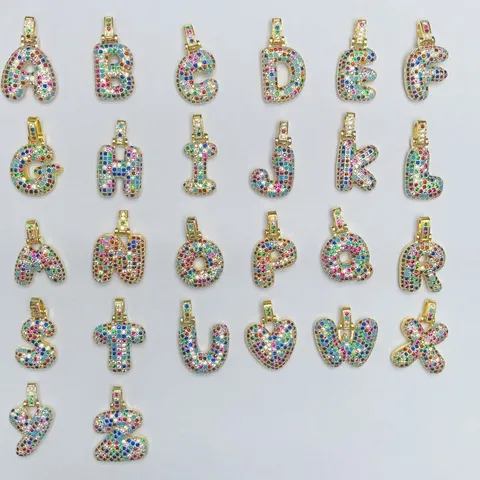 Vergoldeter Kupfer Strass Alphabet Anhänger Bunte Kristall Initiale Buchstabe Charms Für DIY Halskette Schmuckherstellung Zubehör