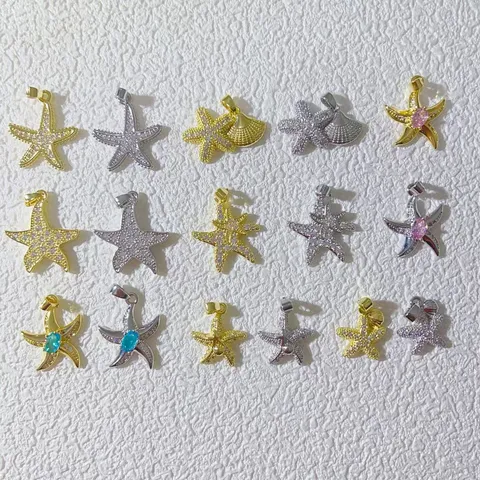 Mode Ozean Serie Seestern Muschel Anhänger Nur Micro Eingelegt Strass Gold Silber Plattiert Kupfer Seestern Anhänger Schmuck Für Damen Strand Geschenk