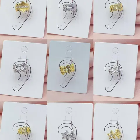 Brass Gold Plated Rhinestone Ear Cuff Clip Earrings For Women Geometric Chain Star Pattern Fashion Jewelry No Piercing Earrings