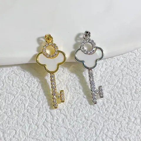 Geometric Key Lock Heart Charm Copper Base Shell Rhinestone Pendant For DIY Necklace Earring Bracelet Jewelry Making Components