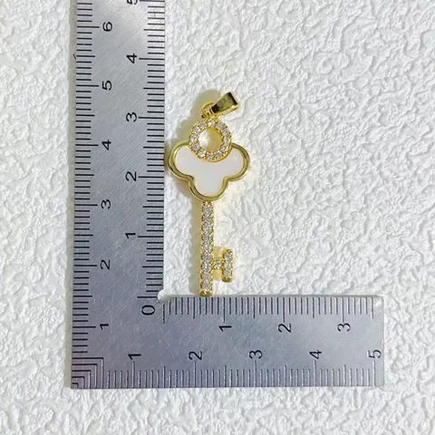 Geometric Key Lock Heart Charm Copper Base Shell Rhinestone Pendant For DIY Necklace Earring Bracelet Jewelry Making Components