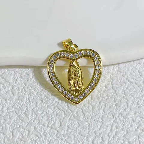 Piondoli Madonna in Rame Placcato Oro con Strass Ciondoli Religiosi Fai-da-te per Collane Bracciali Croce Cuore Accessori per Gioielli