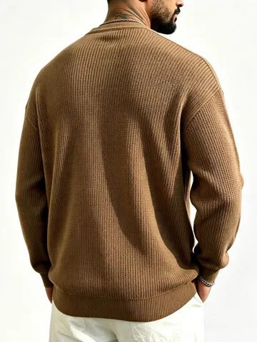 Ανδρικό Πλεκτό Στυλ Old Money Henley Λαιμόκοψη Φθινόπωρο Χειμώνας Χαλαρό Πλεκτό Μονόχρωμο Casual Μακρυμάνικο Top