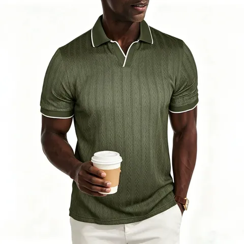 Ανδρικό Casual Business Jacquard Μπλουζάκι Polo Κοντομάνικο Πλεκτό Πολυεστέρα Μονόχρωμο με Αντιθετική Διακόσμηση