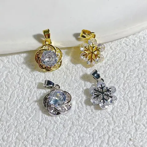 Kupfer Gold Galvanisiert Strass Schneeflocke Blume Anhänger Für DIY Schmuckherstellung Halsketten Ohrringe Kleidung Zubehör