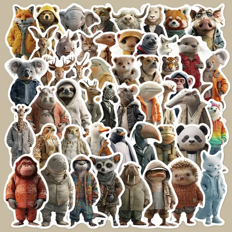 Creative Human Clothing Animal Portrait Stickers Cute Cartoon Decals For Journal Laptop DIY Decoration