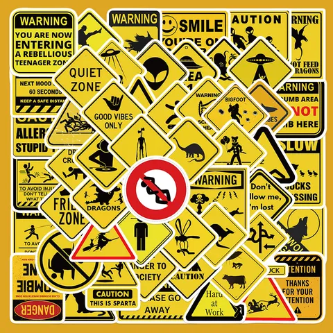 Pegatinas Divertidas Señales Advertencia PVC Impermeables Calcomanías Dibujos Animados Para Moto Coche Portátil Maleta