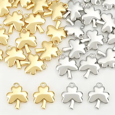 Minimalist 18K Gold Plated Copper Lucky Clover Pendant Charm Smooth Solid Leaf Jewelry Findings For DIY Necklace Making