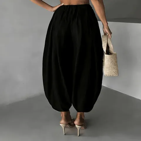 Women High Waist Lantern Pants Solid Color Ankle Cuffed Loose Fit Casual Thin Trousers Harem Pants Bottom