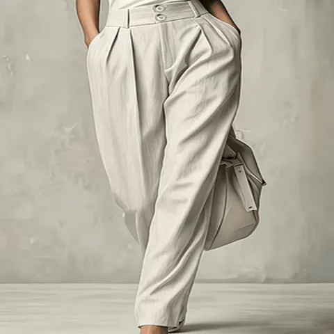 Women's High Waist Pleated Tapered Pants Solid Color Loose Drape Casual Office Trousers Chic Commuter Harem Pants