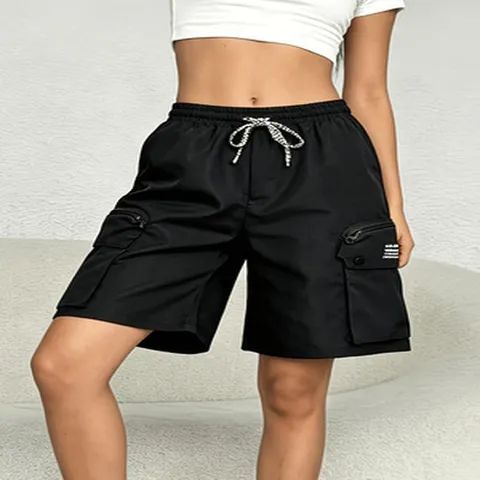 Women High Waist Cargo Shorts Drawstring Multi-Pocket Casual Summer Athletic Shorts Commuter Outdoor Work Wear Polyester Bottoms