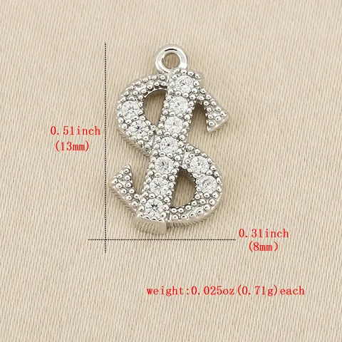 Kupfer Zirkonia Geldzeichen Dollar Symbol Anhänger Für DIY Schmuckherstellung Halskette Armband Handwerk Zubehör Gold Silber