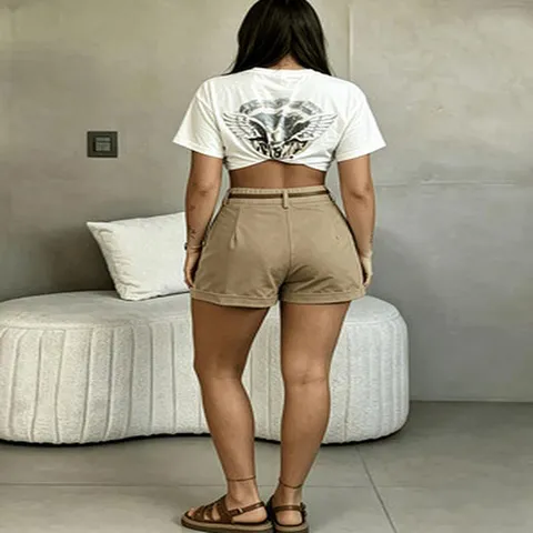 Damen Hohe Taille Anzug Shorts Elegant Plissiert Aufschlag Lässig Locker Weites Bein Arbeit Cargo Shorts Stilvoll Gefärbt Einfarbig Kurze Hose