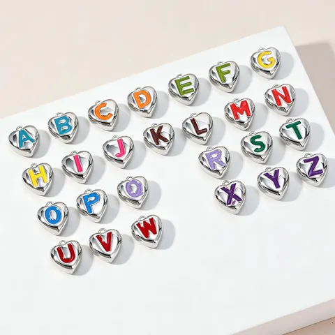 Dubbelzijdige Emaille Hart A-Z Letter Charms Koper Oliedruppel Hart Hanger Voor DIY Sieraden Maken Ketting Armband Accessoire