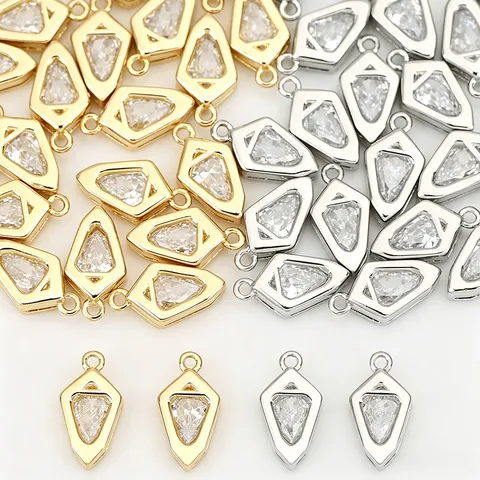 Ciondolo a Scudo Rombo in Zirconia Placcato Oro 18K Rame Geometrico Accessori per Gioielli Fai-da-te per Donna Ciondoli per Collana