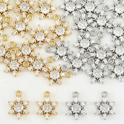 Copper Snowflake Pendant Charm 18K Gold Plated Rhinestone Charms For DIY Necklace Earring Jewelry Making Accessories Women Jewelry
