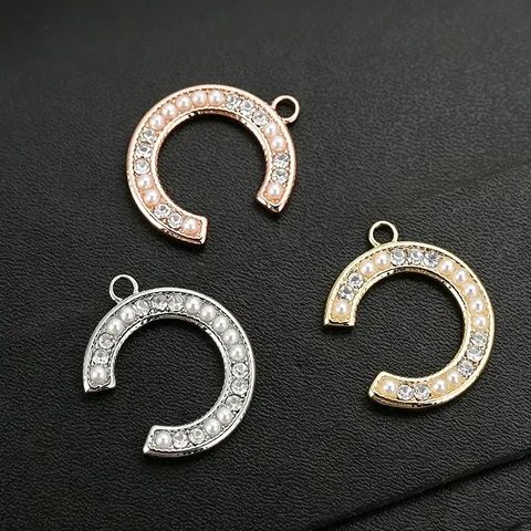 Copper Geometric Letter C Shape DIY Jewelry Pendant With Artificial Pearl Rhinestone Electroplated Pendant For Necklace Earring Accessory
