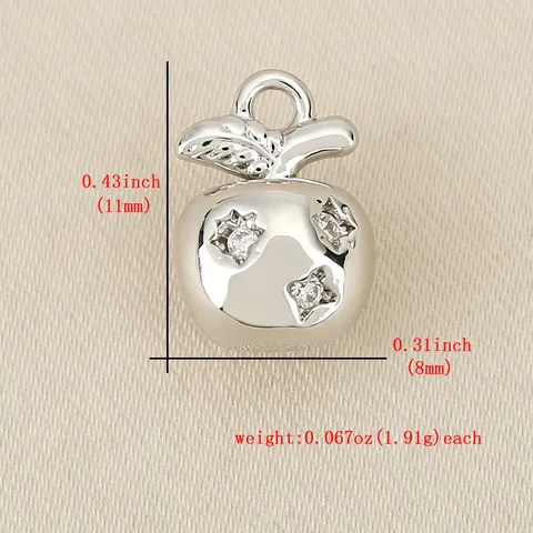18K Gold Plated Copper Apple Fruit Charms With Zirconia 3D Round Apple Pendants For DIY Jewelry Making Necklaces Bracelets