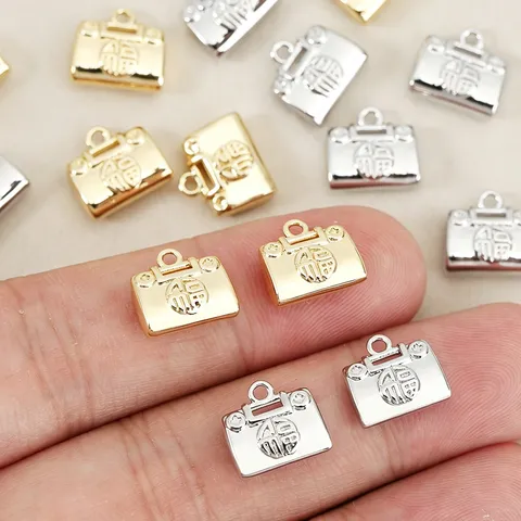 Pendentif Serrure de Longévité en Cuivre Plaqué Or 18K Style Chinois Caractère Fu pour Création de Bijoux DIY