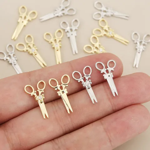 Minimalist Copper Rhinestone Scissors Pendant Charm For DIY Necklace Bracelet Making Electroplated Crafts Jewelry Findings Accessory