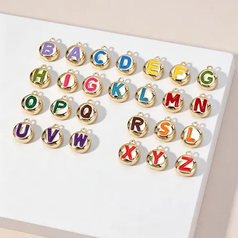 Mode Kupfer 18K Vergoldet Emaille Alphabet Buchstabe Charms Rund Kontrastfarbe Doppelseitig A-Z Anhänger Für DIY Halskette Armband Schmuckherstellung Zubehör