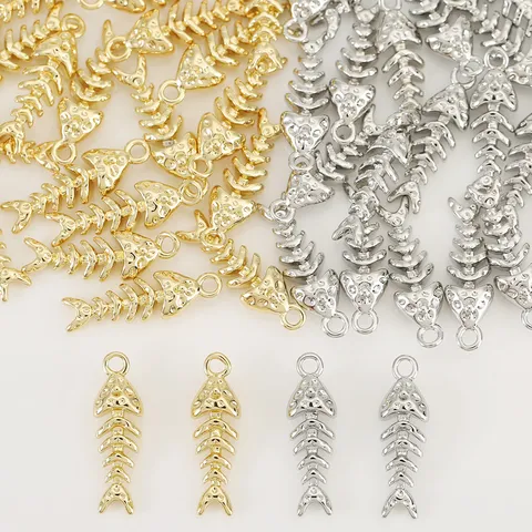 Copper Fish Bone Pendant DIY Jewelry Accessories 18K Gold Plated Silver Fishbone Charm For Necklace Bracelet Making