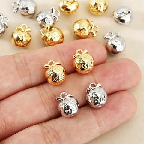 Massives Kupfer 18K Vergoldet 3D Apfel Anhänger Relief Chinesisches Schriftzeichen Glücksbringer Für DIY Armband Halskette Schmuckherstellung