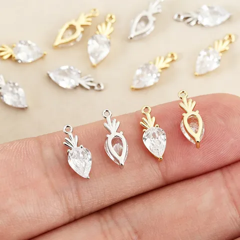 Cute Carrot Pendant Copper Gold Silver Plated Rhinestone Mini Vegetable Charm For DIY Jewelry Making Accessories Women
