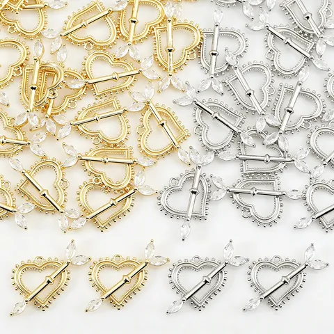 Cupid's Arrow Through Heart Hollow Pendant Copper Rhinestone Charms For DIY Jewelry Making Accessories Gold Silver Electroplated Pendants