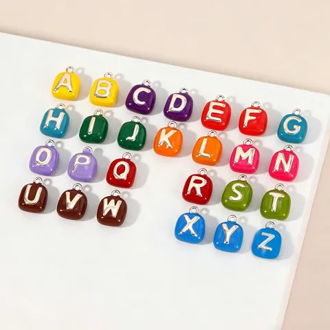 Ciondoli Alfabeto Lettere Smalto Rame Pendants Per DIY Collana Bracciale Gioielli Creazione Accessori Set Completo A-Z Cuore Tondo